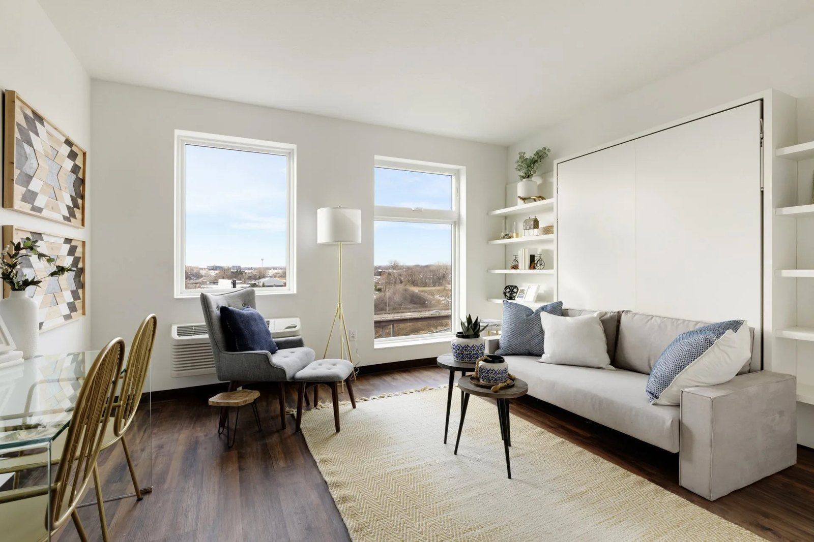 Partially furnished studio apartment at Rym Apartments in Minneapolis