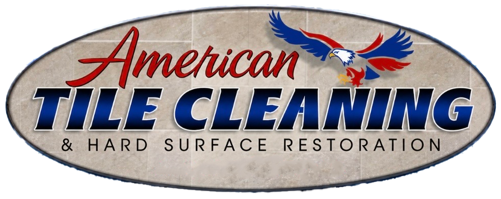 American Tile Cleaning logo in red and blue with eagle and hard surface restoration text