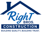 Right Bros. Construction logo with blue roof graphic and slogan “Building quality, building trust.”