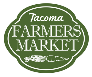 A tacoma farmers market logo with a carrot on it