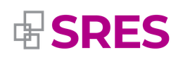 Logo with the letters SRES in purple, next to a grey icon of overlapping squares.
