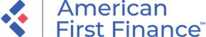 Logo of American First Finance, with a blue and red geometric design. | We Fix Cars