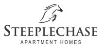 Steeplechase Apartment Homes logo with stylized horse and rider above the name.