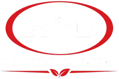 Red oval outline with a small red leaf-like logo centered below it on a white background