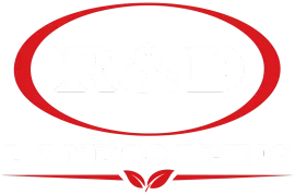 Red oval outline with a small red leaf-like logo centered below it on a white background