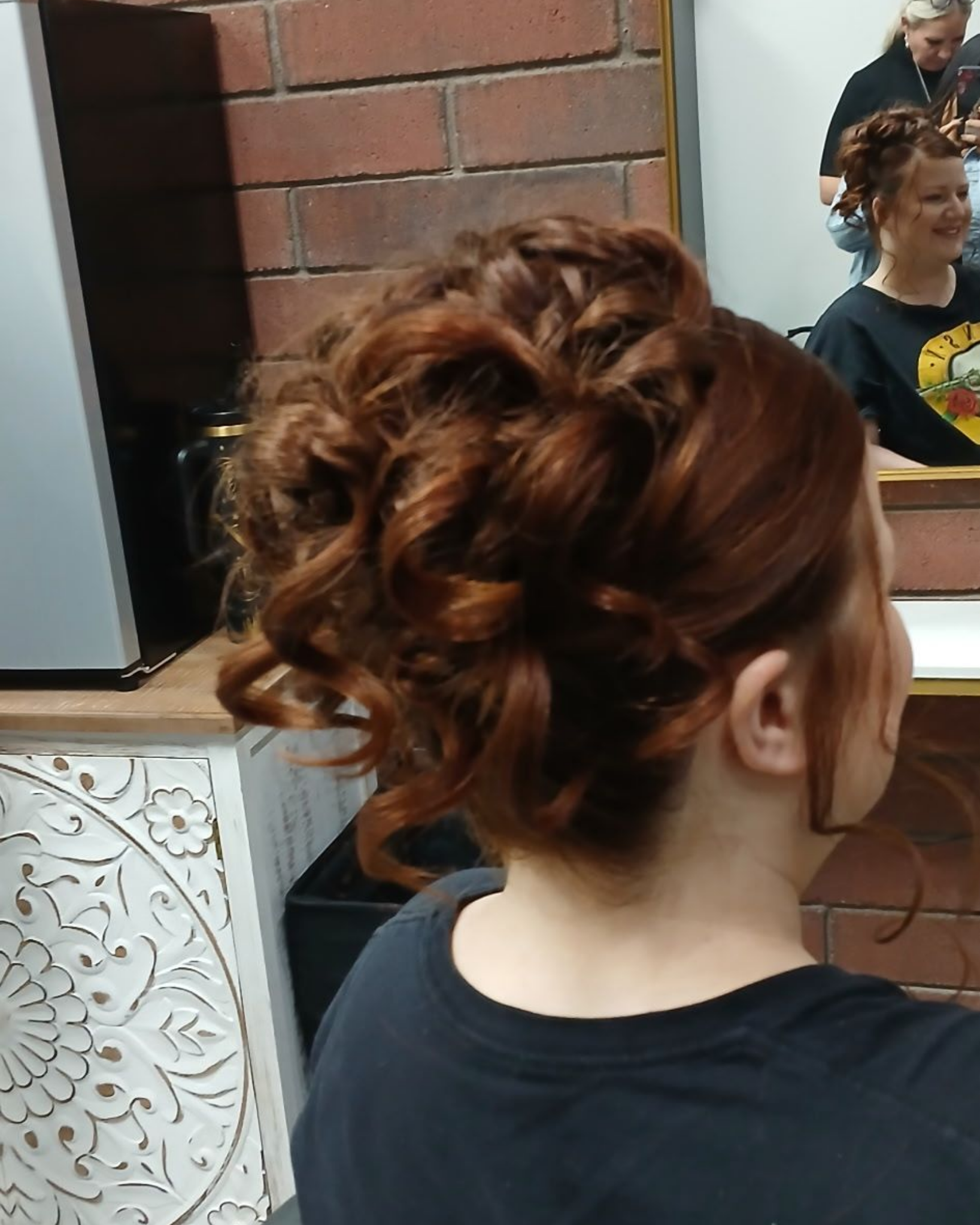 auburn pinned updo, back view