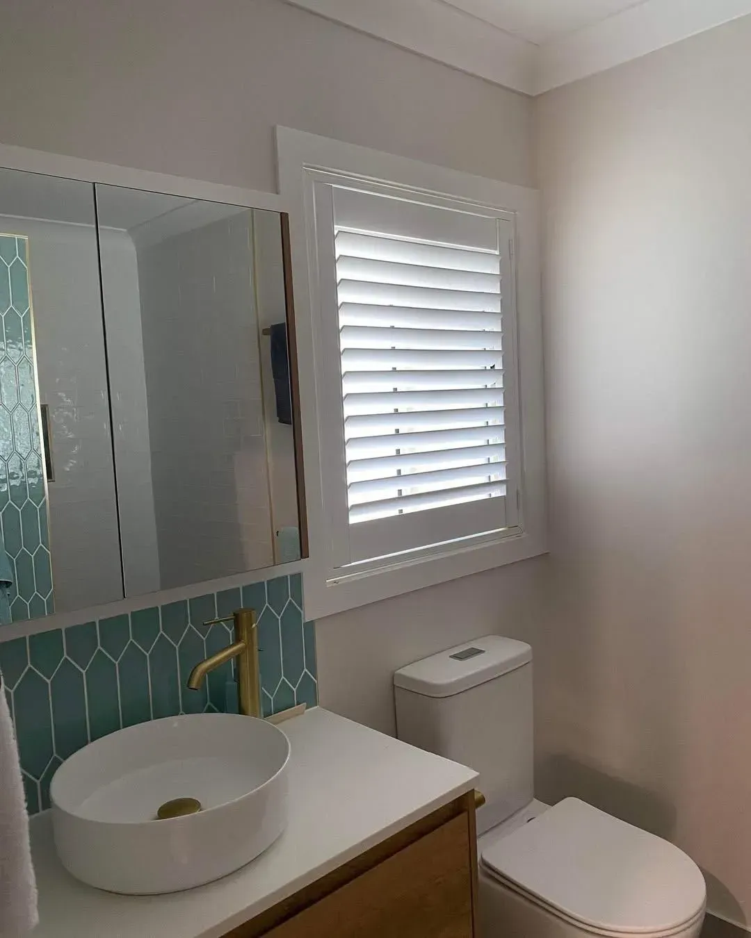 Small Bathroom with Round Sink — Tamworth Blinds & Awnings in Quirindi, NSW