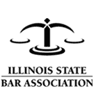 Illinois State Bar Association logo with black scales of justice and text