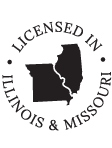Illinois and Missouri licensed logo with state outline in a circle