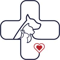 Pound Road Veterinary Clinic logo A dog and a cat are in a cross with a heart.