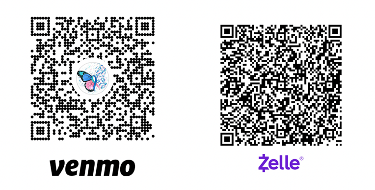 Two qr codes for venmo and zelle on a white background