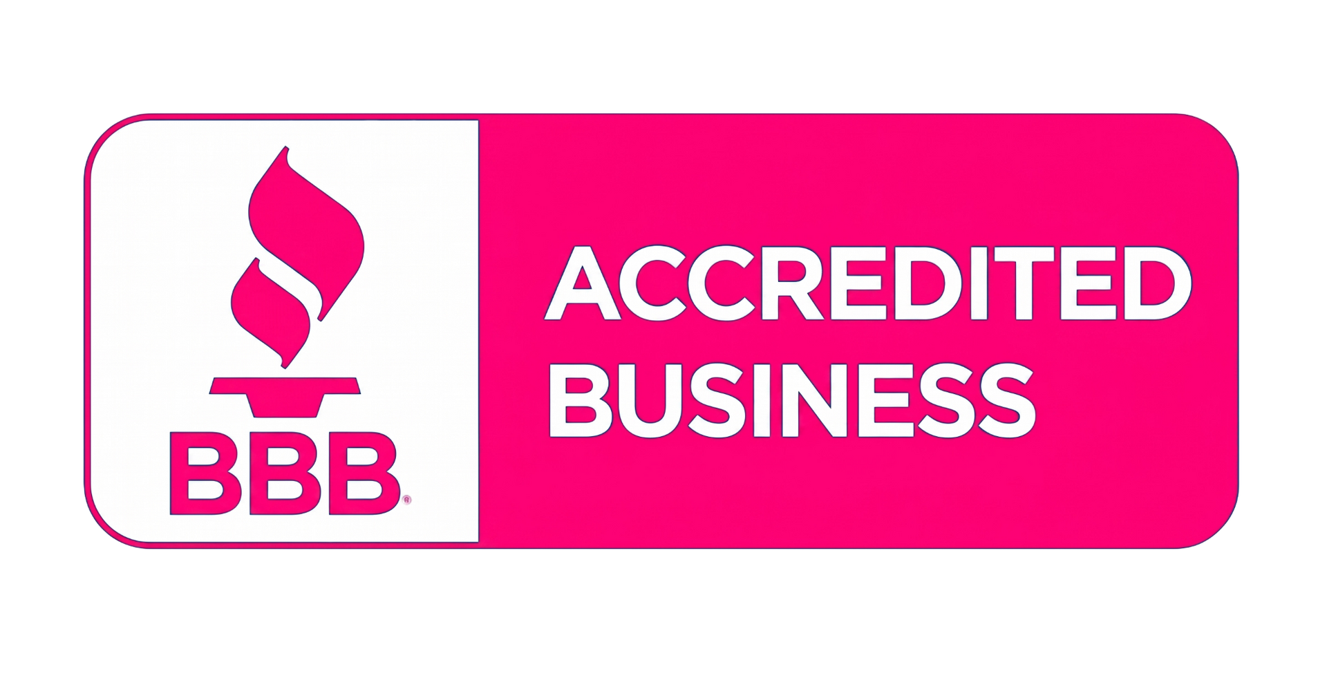 BBB logo with pink background, showing 