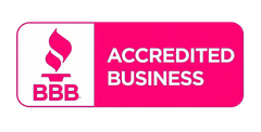 BBB logo with pink background, showing