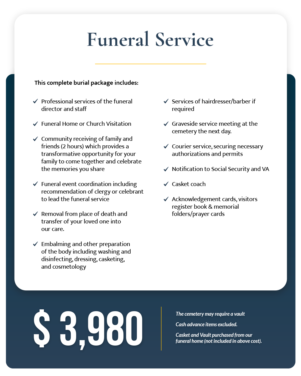 A flyer for a funeral service costs $ 3,980.