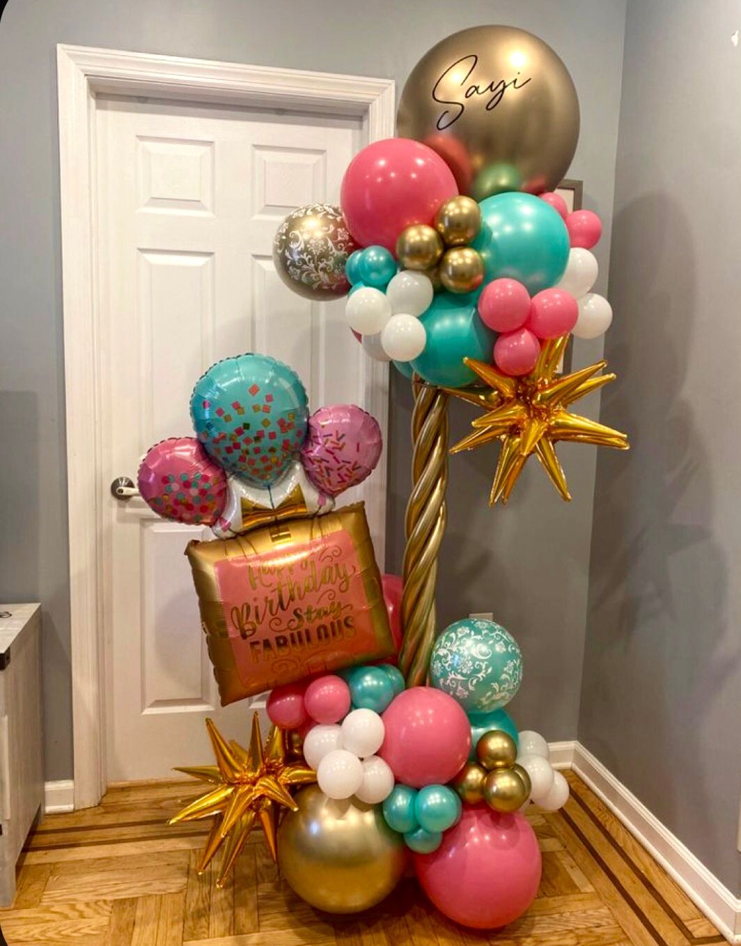 Custom balloon column happy birthday Balloon Delivery Hermosa Beach.