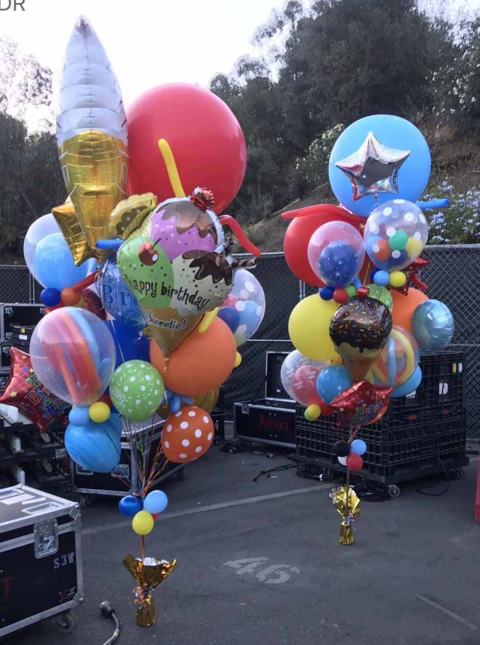 Rainbow multi-colored large balloon bouquet. Balloon Delivery Santa Monica.