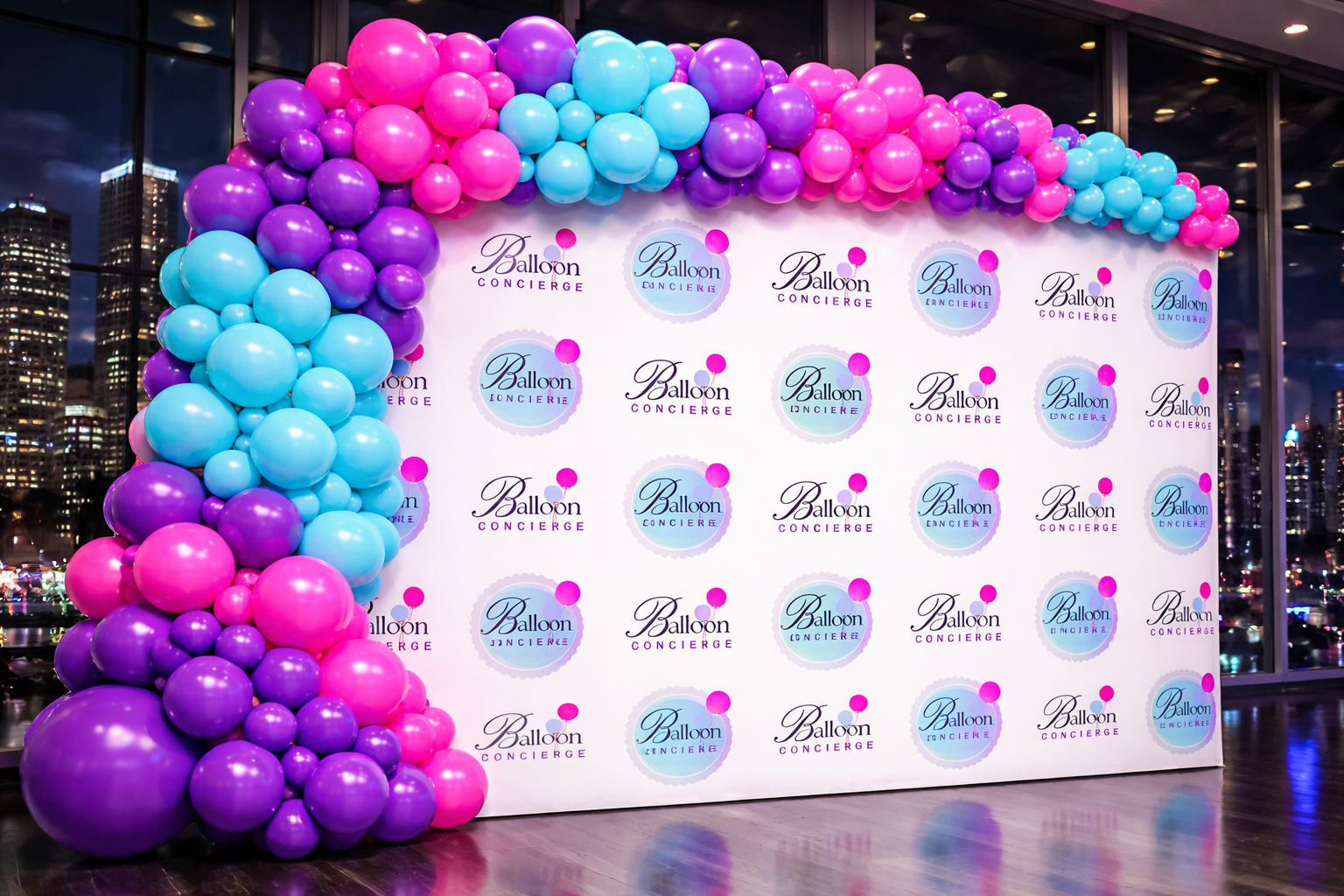 Branded balloon wall backdrop for corporate event in Los Angeles