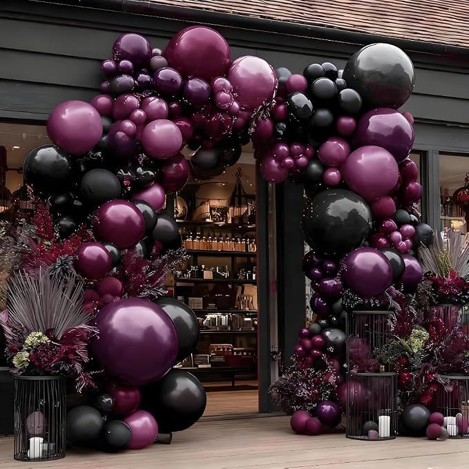 Organic balloon arch dark purple black