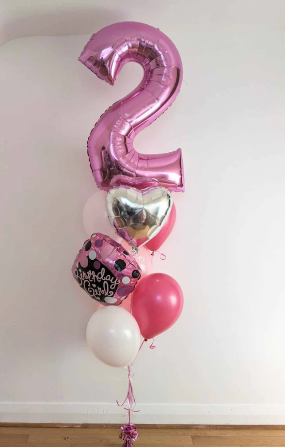 Pink foil mylar number balloon bouquet. Balloon Delivery Sawtelle