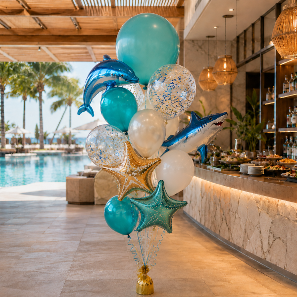 Kids beach animals sharks pool birthday balloon bouquet Los Angeles