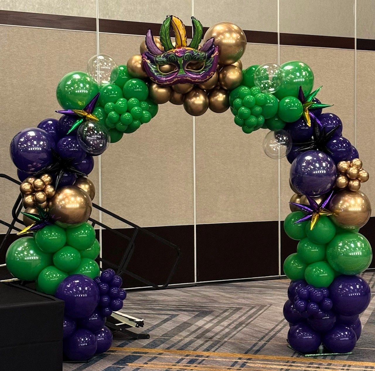 Mardi Gras Theme indoor Organic arch for stage event in Hollywood