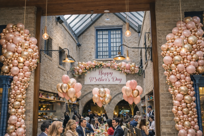 Mother's Day balloon delivery to Los Angeles Republique restaurant — table arrangement by Balloon Concierge