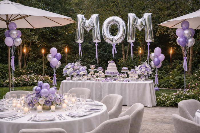 Mother's Day number and letter balloons Los Angeles — gold silver foil MOM balloons by Balloon Concierge