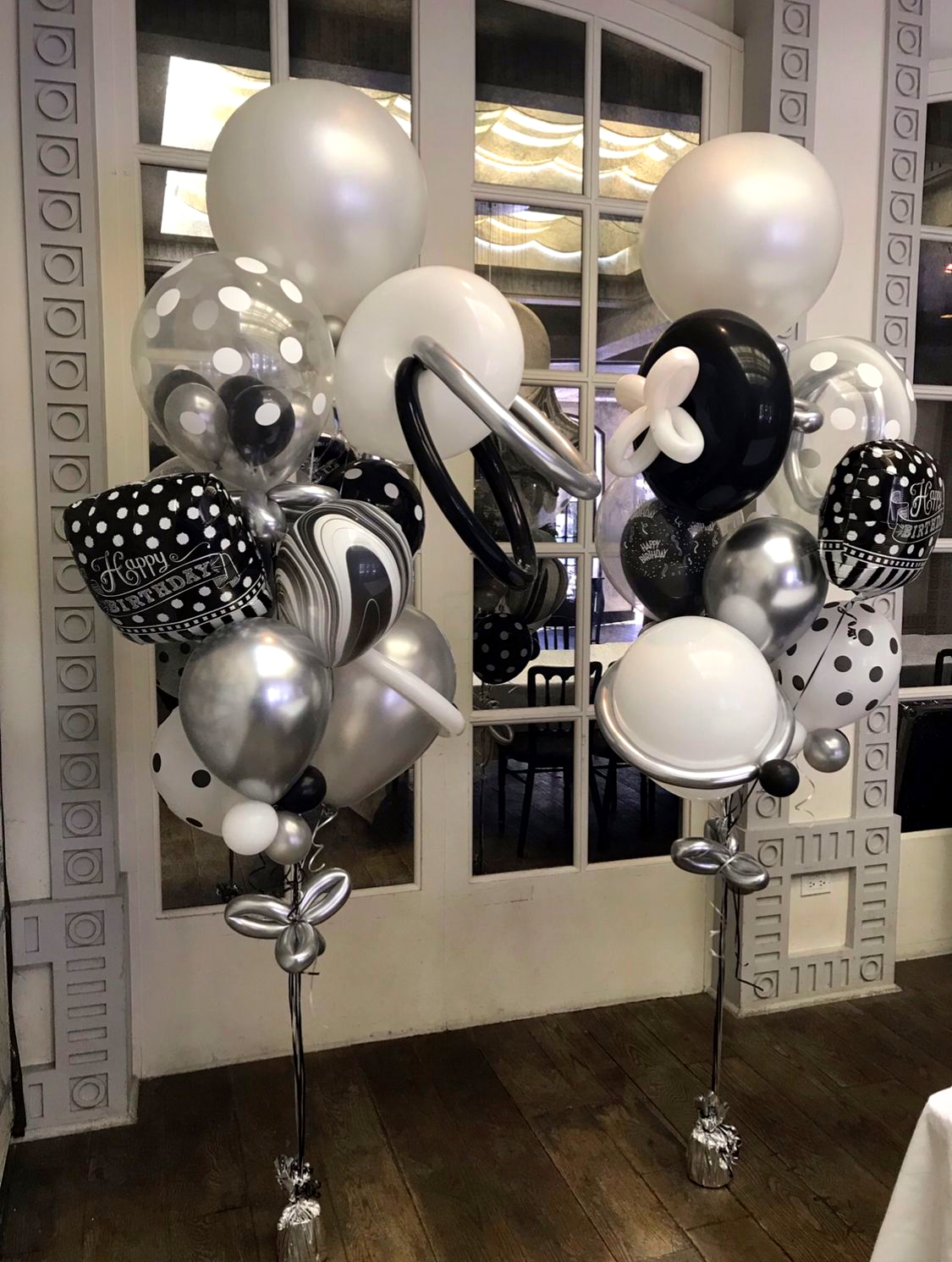 black white and silver large balloon bouquet delivey los angeles