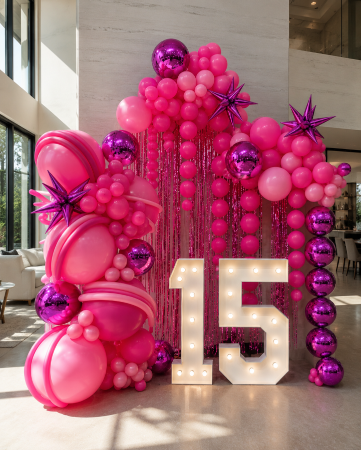 Custom balloon backdrop wall installation Laurel Canyon event by Balloon Concierge