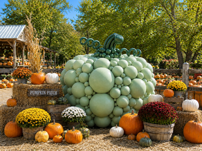 fall Pumpkin balloon sculpture art backdrop photo wall beverly hills