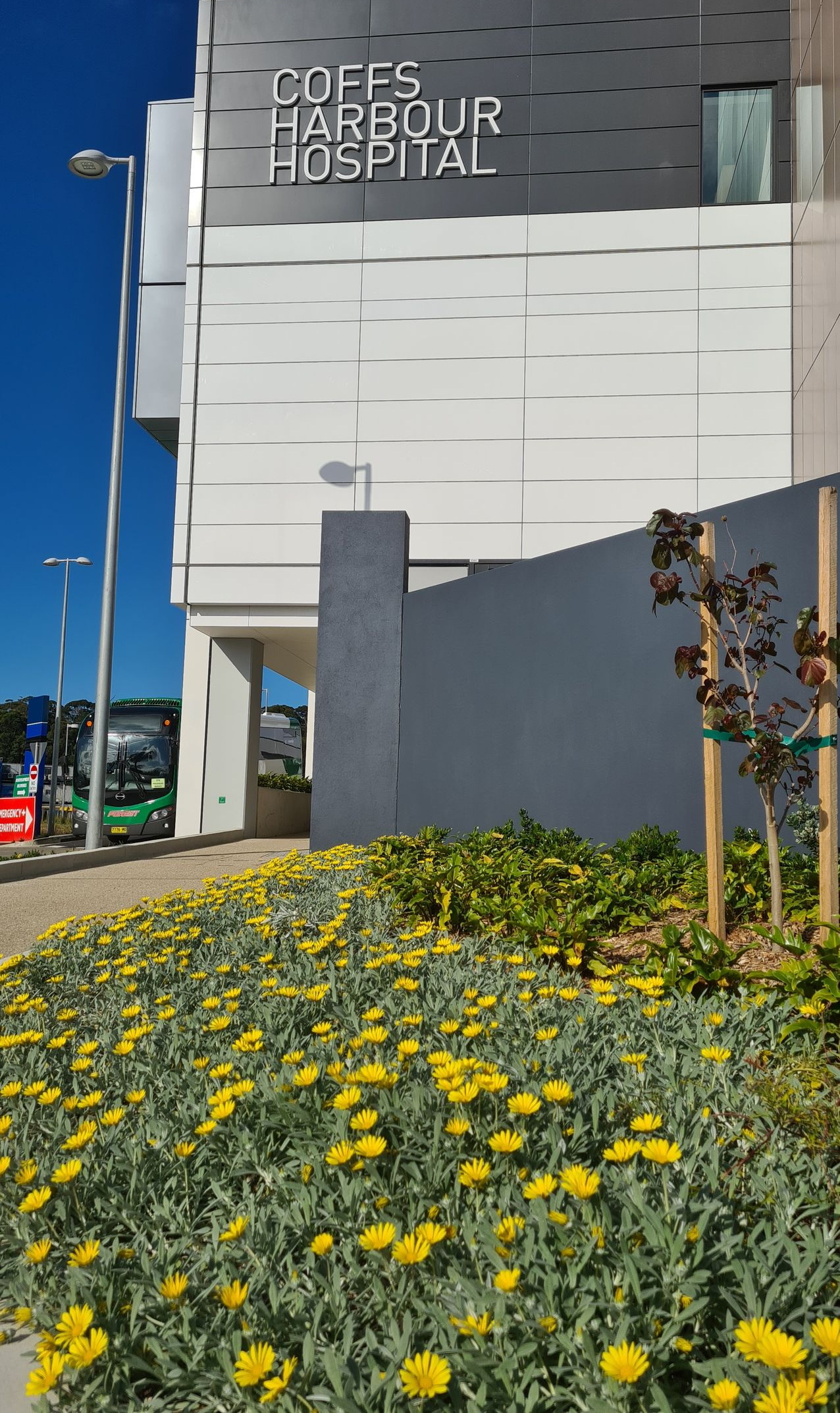 Coffs Harbour Hospital Exterior With Flowers — Ground Control Property Maintenance In North Boambee Valley, NSW