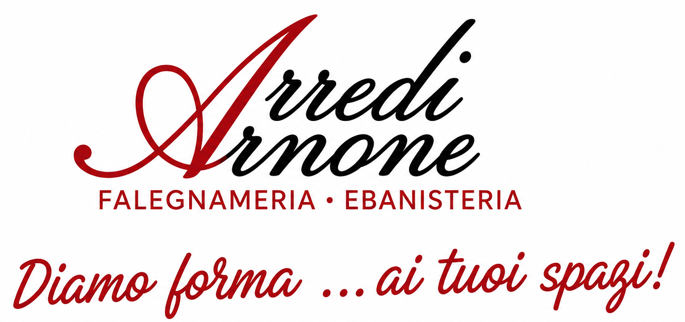 Logo for Arredi Arnone falegnameria e ebanisteria with red and black script and the slogan “Diamo forma ai tuoi spazi!”