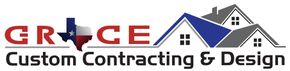 Grace Custom Contracting & Design logo with red text and a blue house roof graphic
