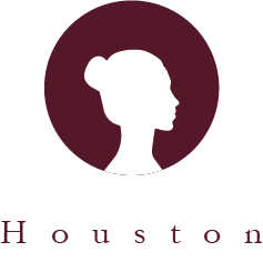 A houston logo with a silhouette of a woman 's head in a circle