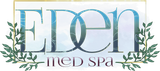 Logo for Eden Med Spa with teal text and floral accents.