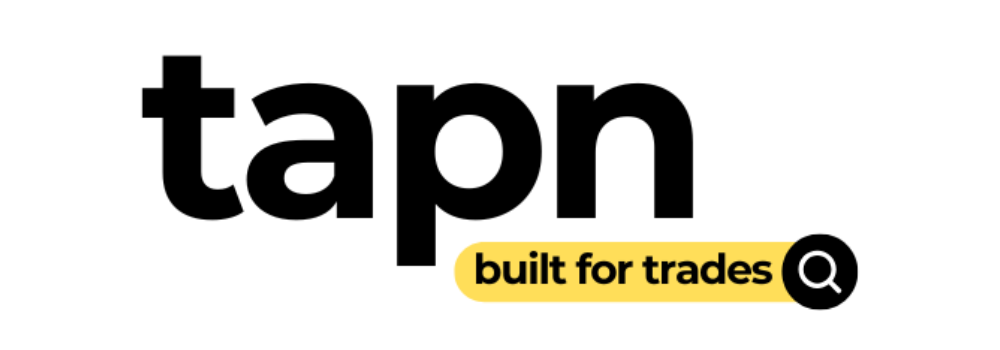 A black and yellow logo for tapn built for trades