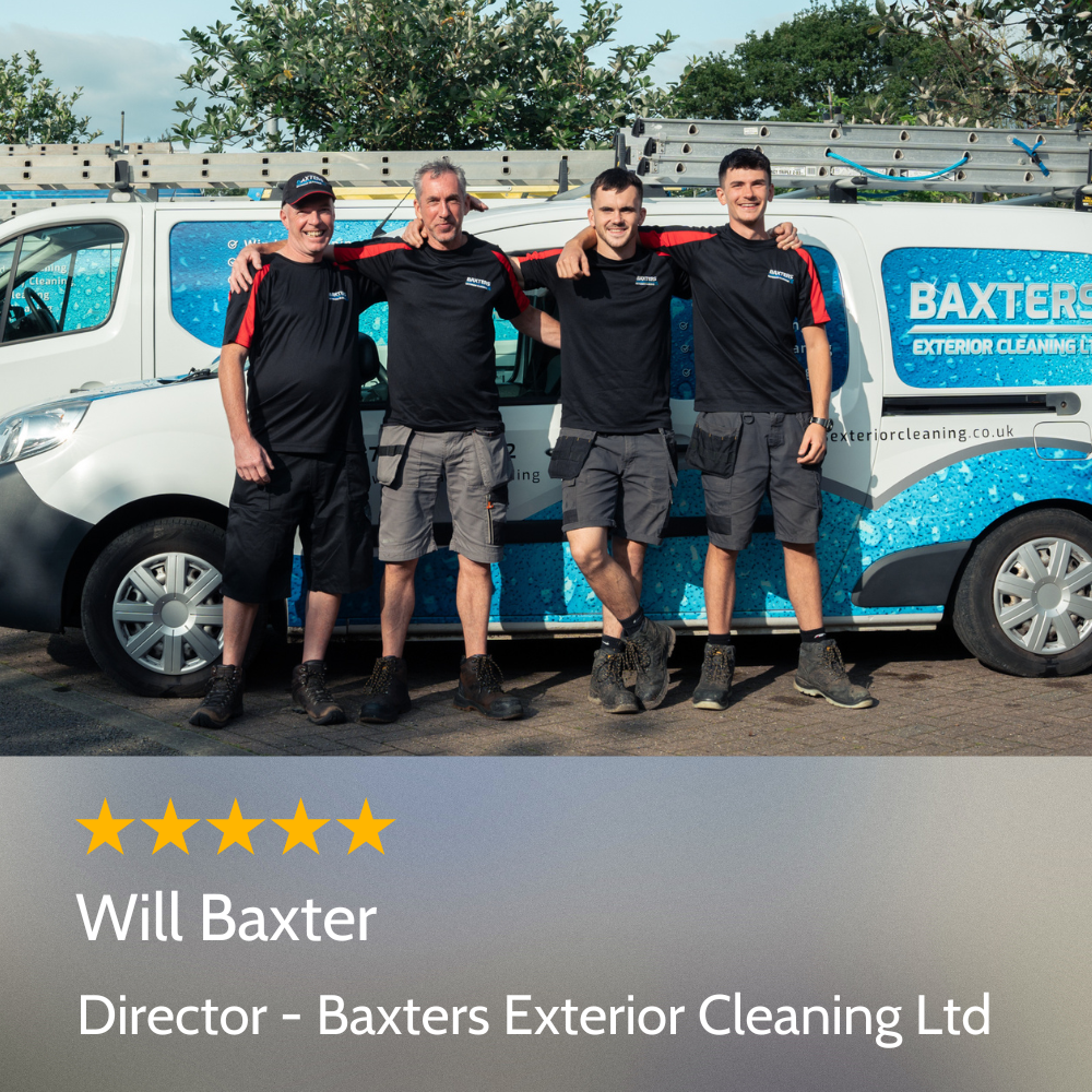 A group of men standing in front of a baxters van