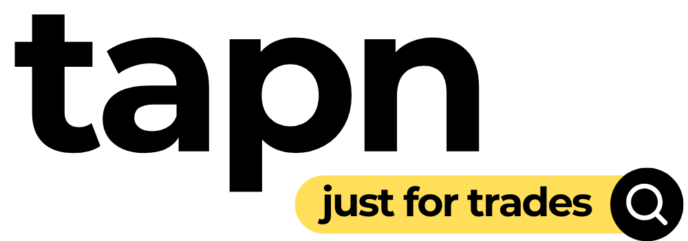 A black and yellow logo for tapn just for trades