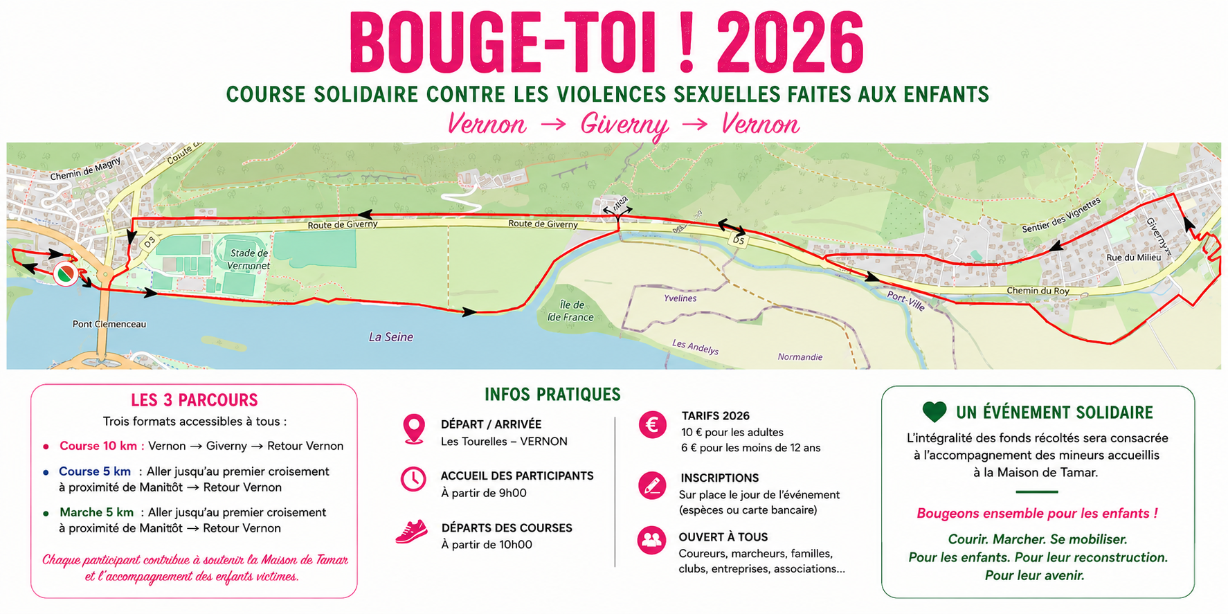 Affiche : « Bouge To !! » avec des statistiques et un appel à la sensibilisation sur les 160 000 enfants victimes de violences sexuelles et sociales.