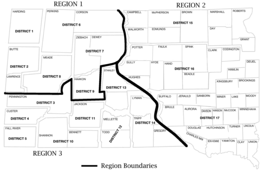 A map of the united states showing the boundaries of each region