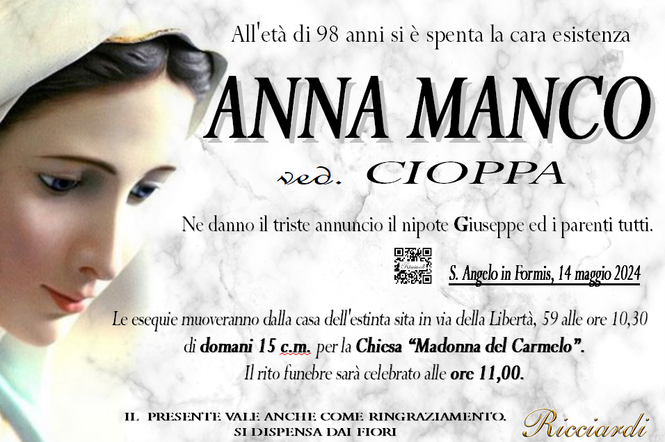 necrologio ANNA MANCO