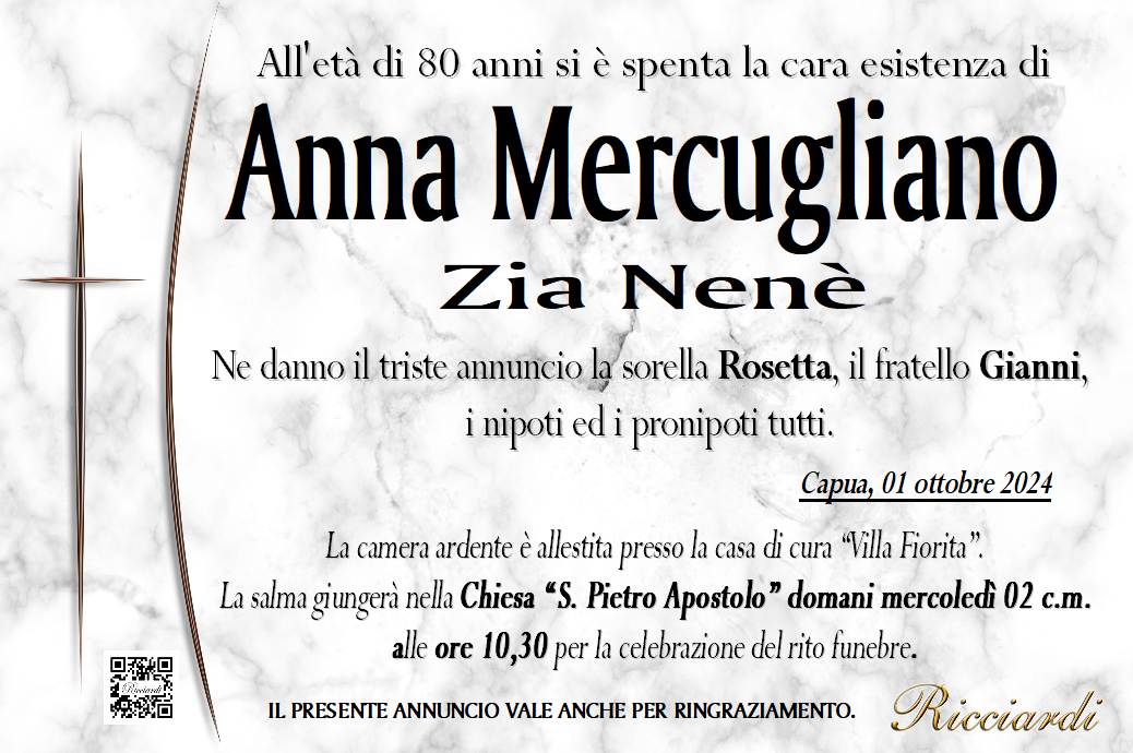necrologio Anna Mercugliano
