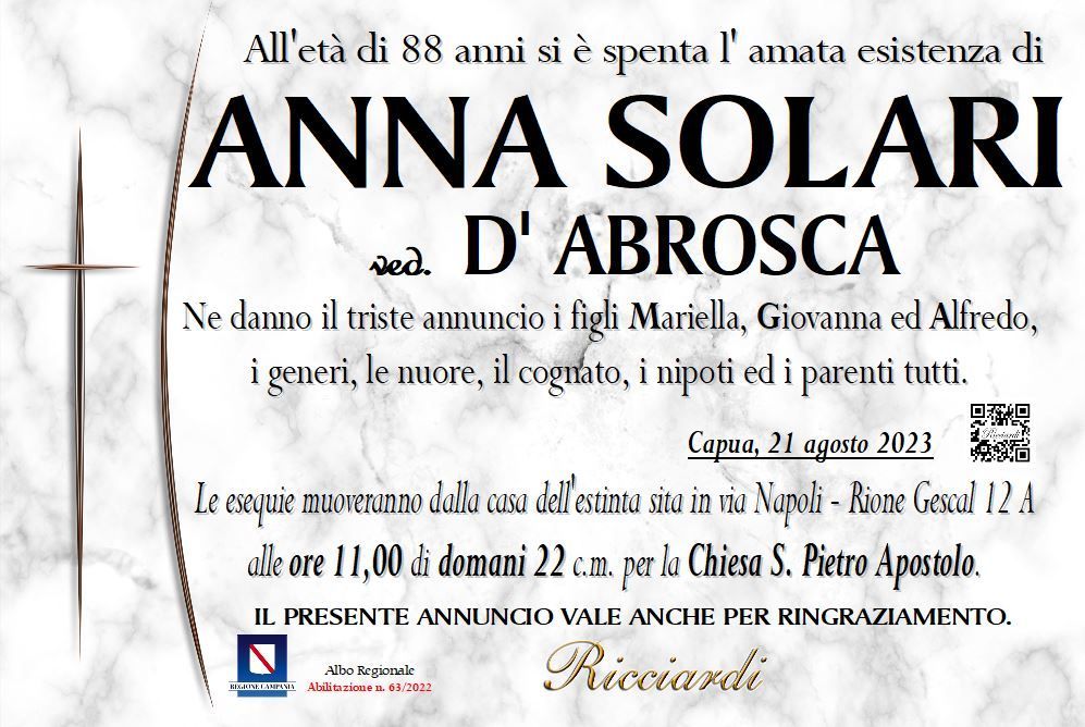 necrologio ANNA SOLARI