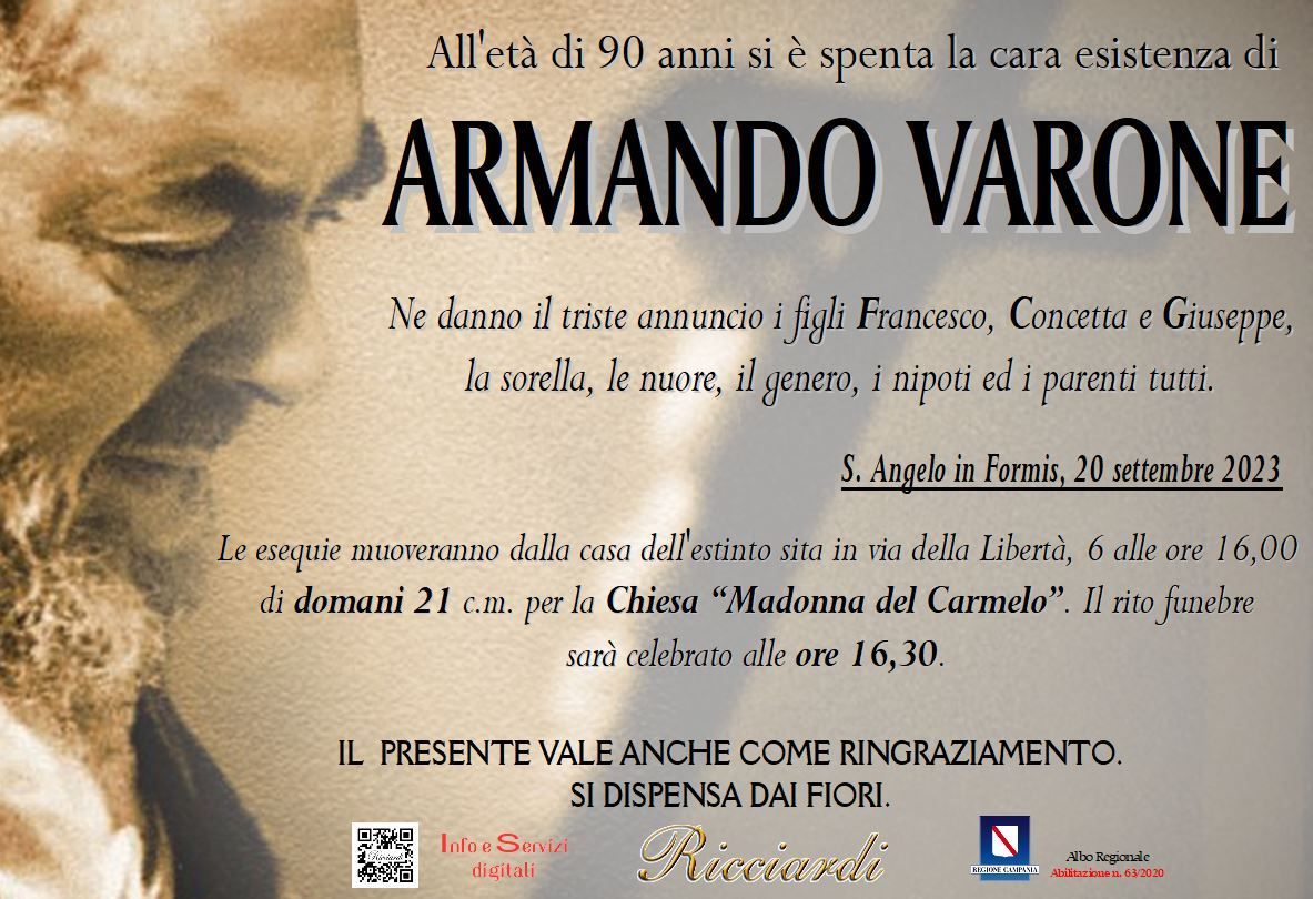 necrologio ARMANDO VARONE