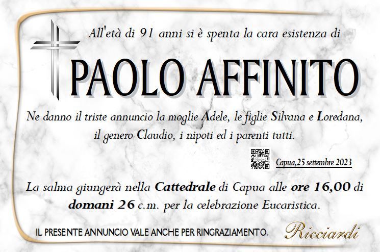 necrologio PAOLO AFFINITO
