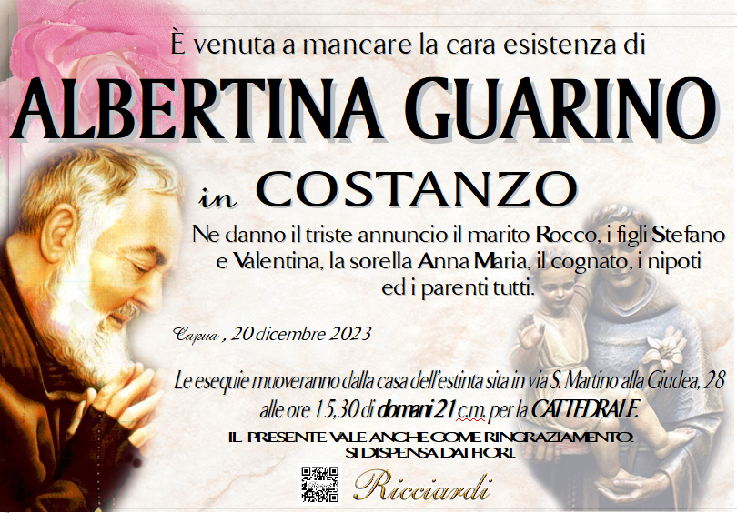 necrologio ALBERTINA GUARINO