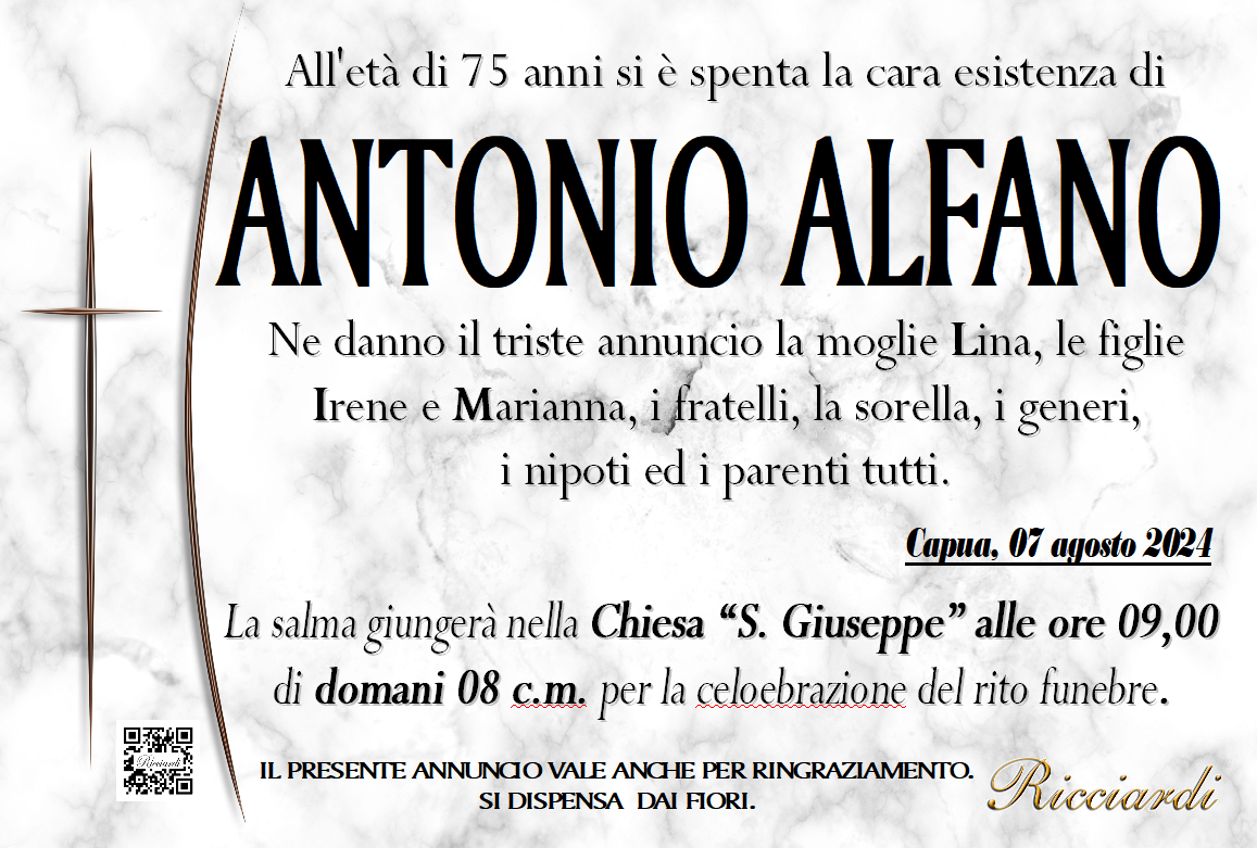 necrologio ANTONIO ALFANO