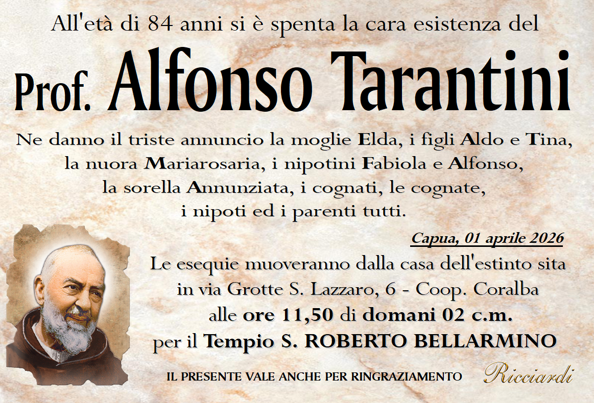 necrologio Prof. Alfonso Tarantini