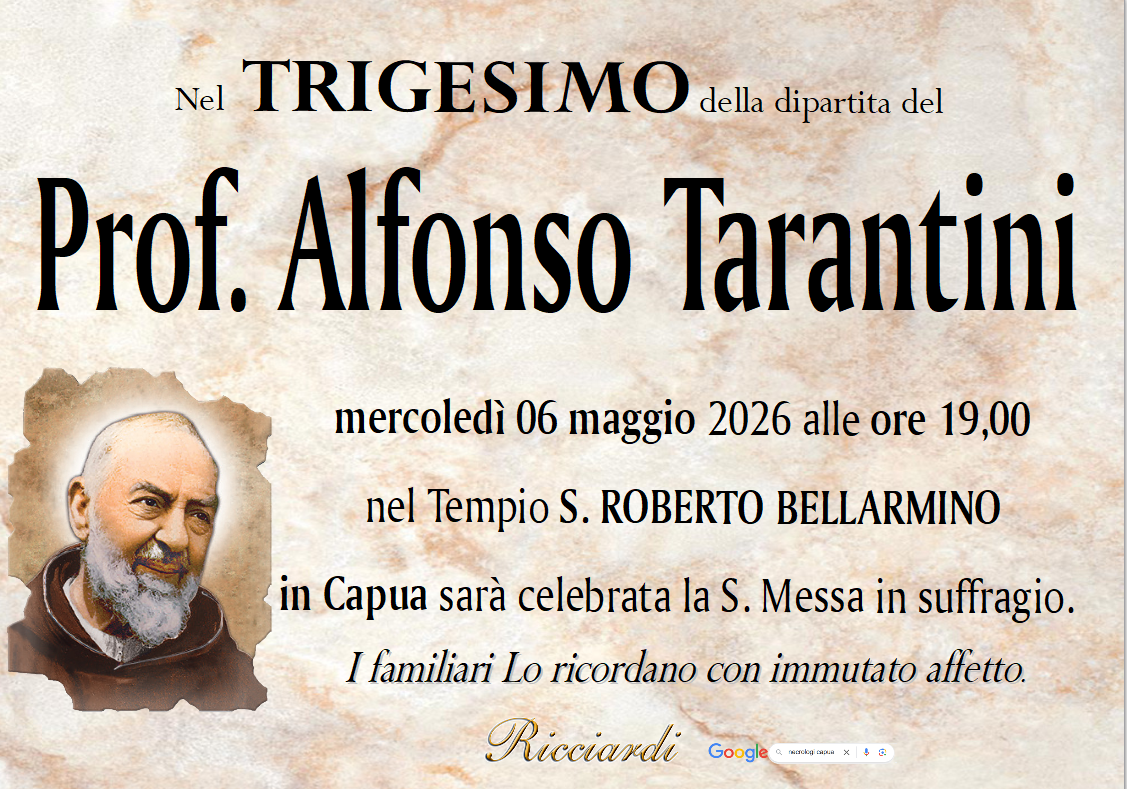necrologio Prof.   Alfonso Tarantini