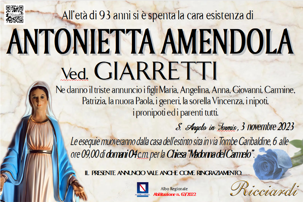 necrologio ANTONIETTA AMENDOLA